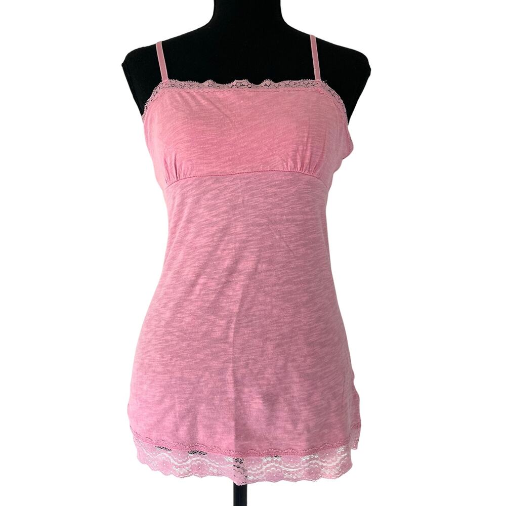 Vintage Y2K Pink Lace Trim Babydoll Cami Tank Top Fairy Coquette summer M